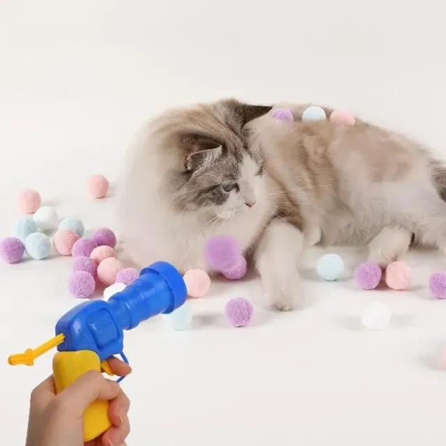 Teddy Gun Shooting Balls for Cats - cichy zabawka interaktywn