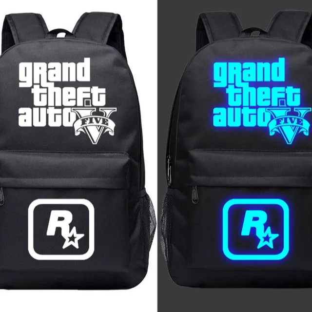 Grand Theft Auto 5 canvas backpack for teenagers Black Luminous