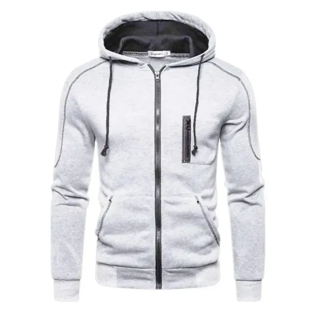 Men's modern sweatshirt with hood, zipper, long sleeve and colorful patterns