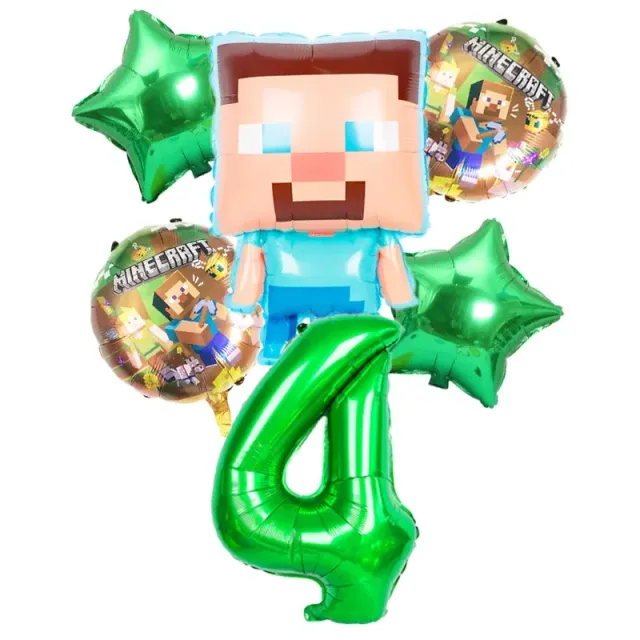 Stylish set of birthday balloons in the performance of popular characters from Minecraft