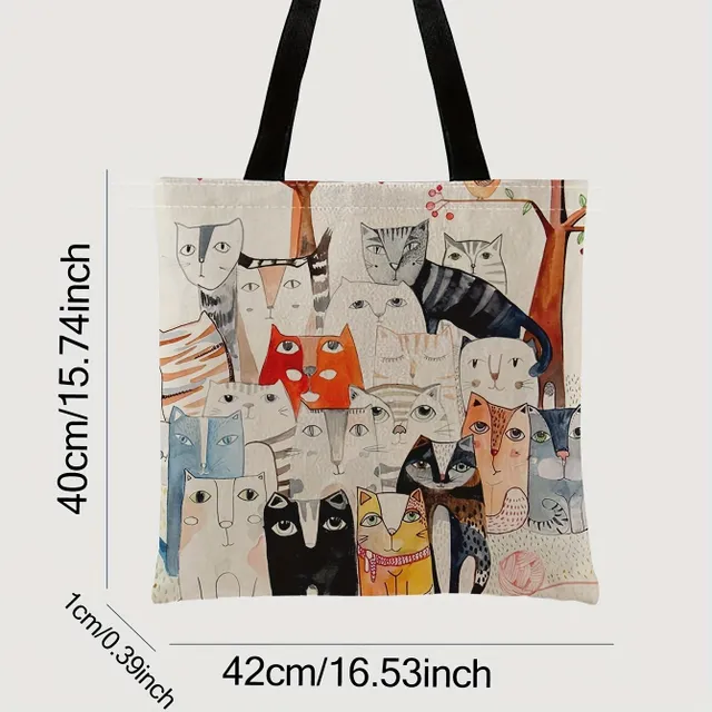 Shopping bag with many cats and paintings - Summer travel beach bag over the shoulder