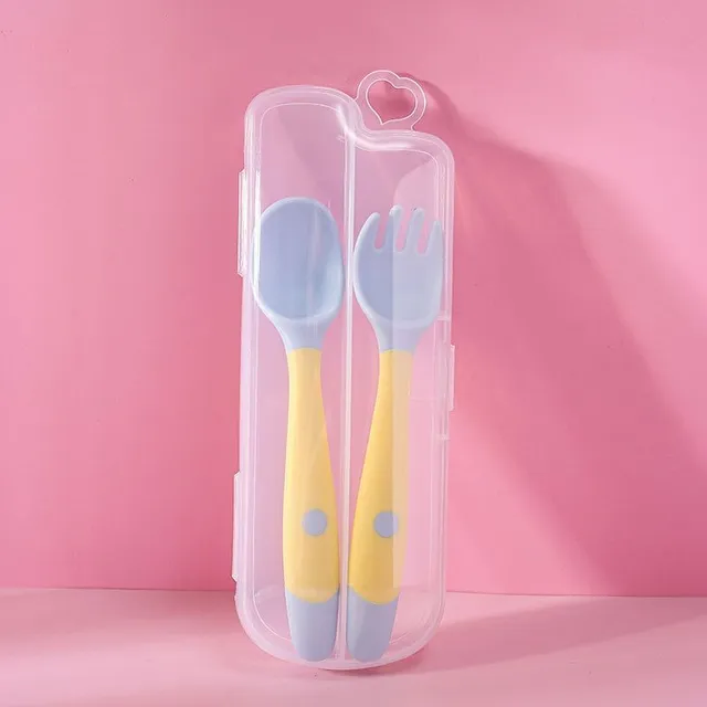Silikonowa elastyczna łyżka z widelcem dla niemowląt -
