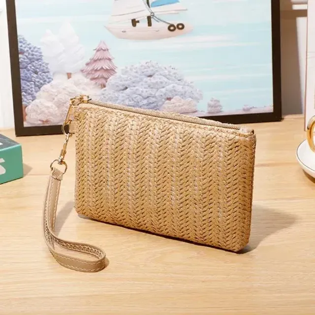 Mobile phone purse for women - new medium long straw knitting purse knitted purse for women