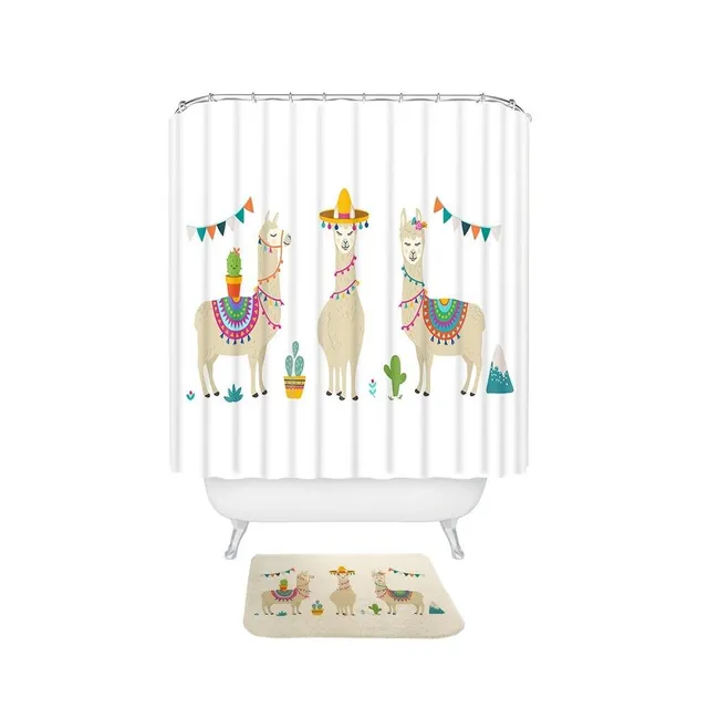 Shower curtain and preposition with llama 2 pcs