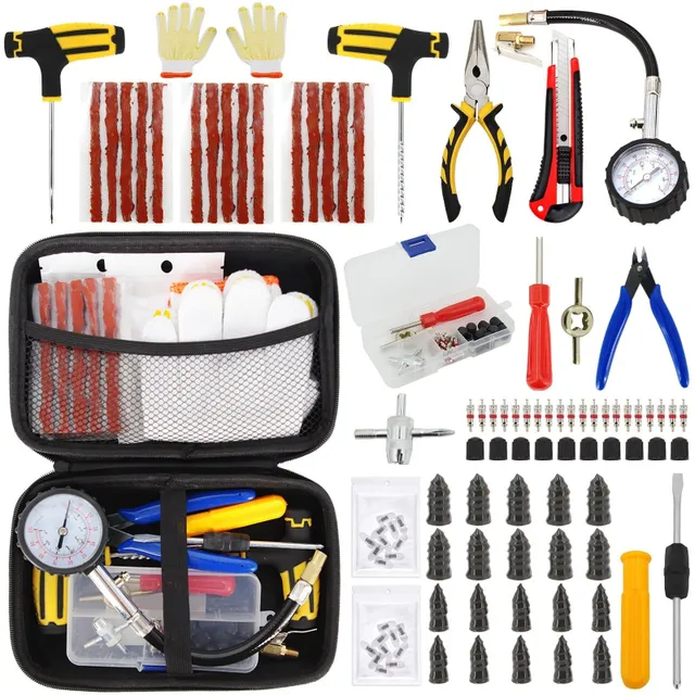 Set de unelte pentru repararea anvelopelor Auto Bike Puncture Plug Garage Needle Nose Pliers Vacuum Film Nail Screws cu husă de depozitare