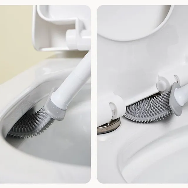 Perie de silicon pentru curățarea vasului de toaletă cu suport