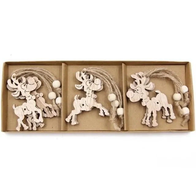 Wooden Christmas snowflakes for tree 12 pcs