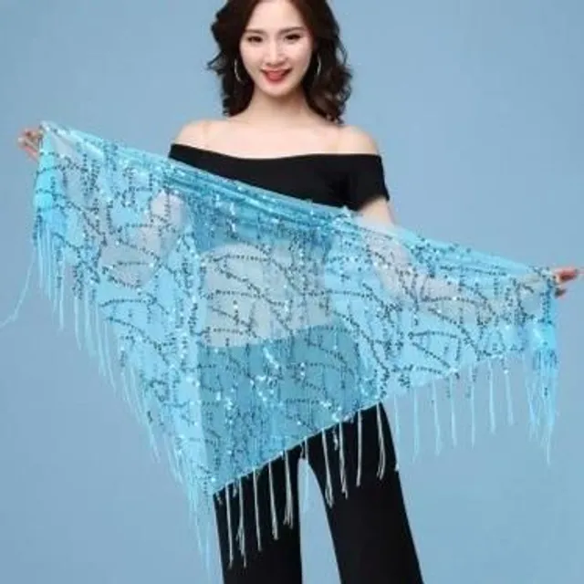 Abdominal dance scarf with fringes and sequins