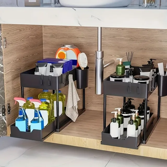 Multifunctional sliding organizer under the sink - Effective storage space under the locker and drawer basket for kitchen and bathroom