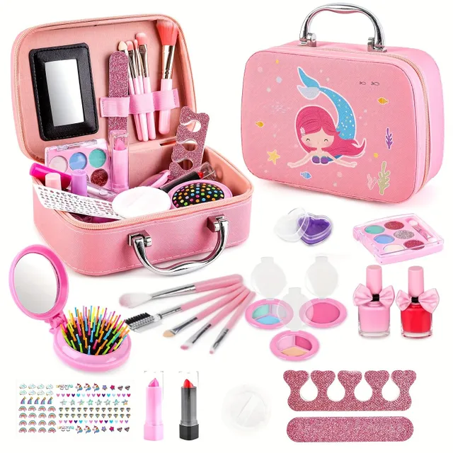 Set of makeup for girl with cosmetic bag