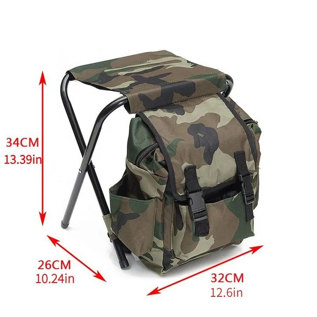 Folding chair-batoh Oxford Camo © Outdoor chairs for hiking, camping, fishing © Portable backpack with chair © Travel, picnic © Random pattern