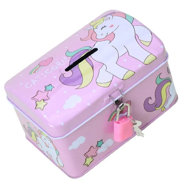 Cutiuta de economii draguta in culoarea roz cu motiv de unicorn