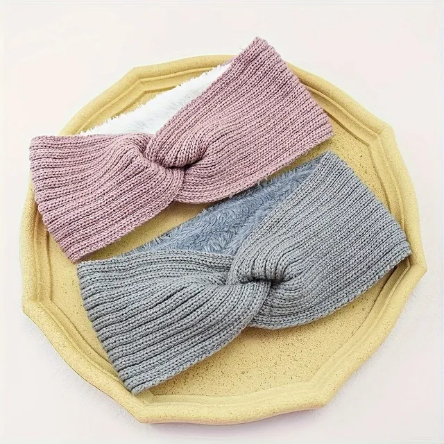 Fashion knitted headband with cross pattern - warm, soft, protects ears from cold