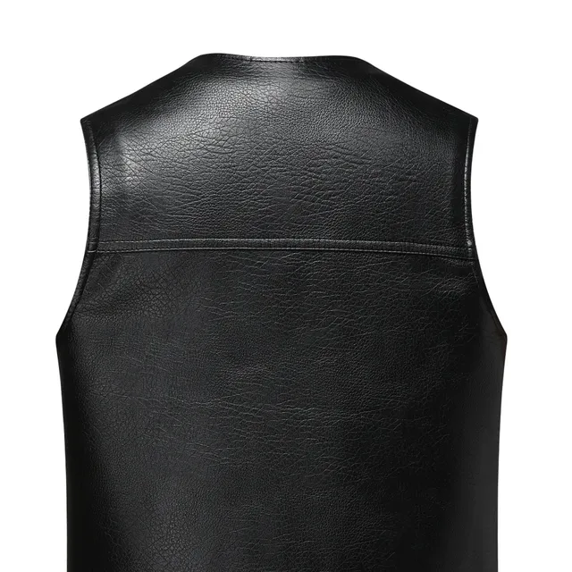 Men's PU leather vest with casual charm, single-row clamping and neckline to V