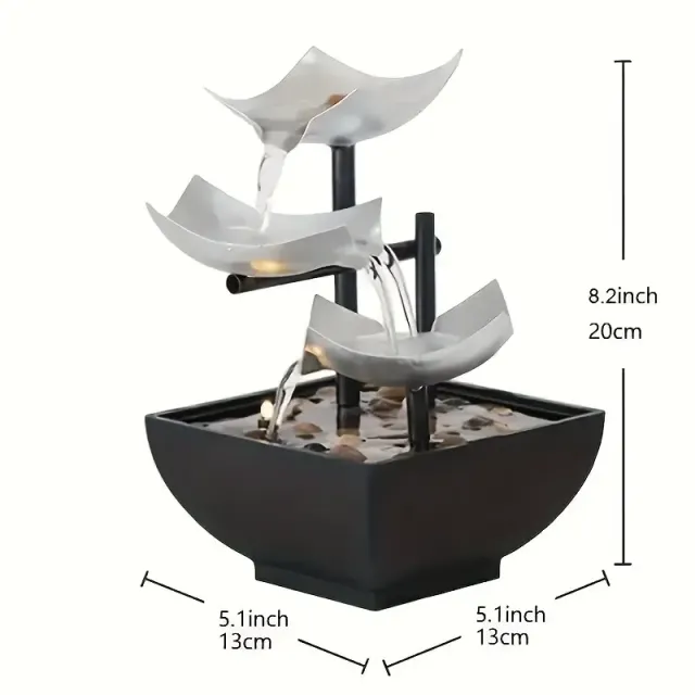 1pc modern relaxing indoor table fountain powered from USB, automatic pump with switch deep sink with natural river stones and reflective lighting fountain to living room, office, home decoration