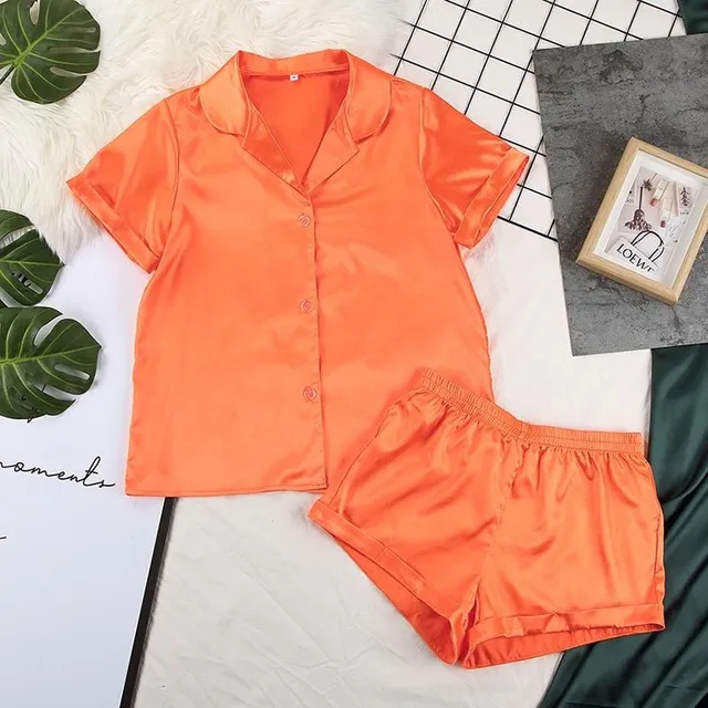 Dámské saténové pyžamko orange s
