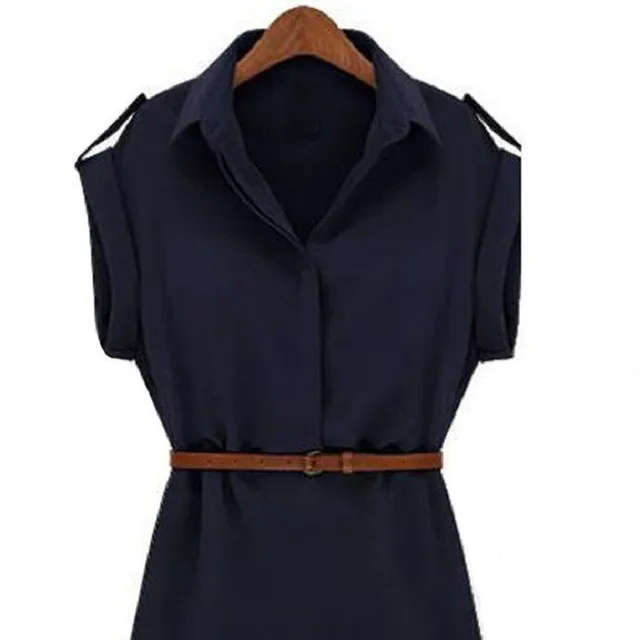 Ladies shirt dress with belt tmave-modra xs