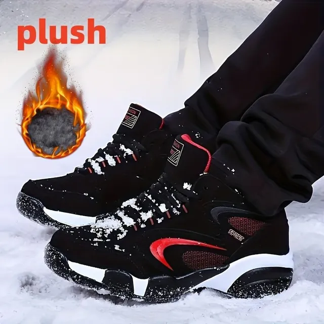 Men's winter ankle sneakers with warm lining made of artificial fur - trendy chunky style