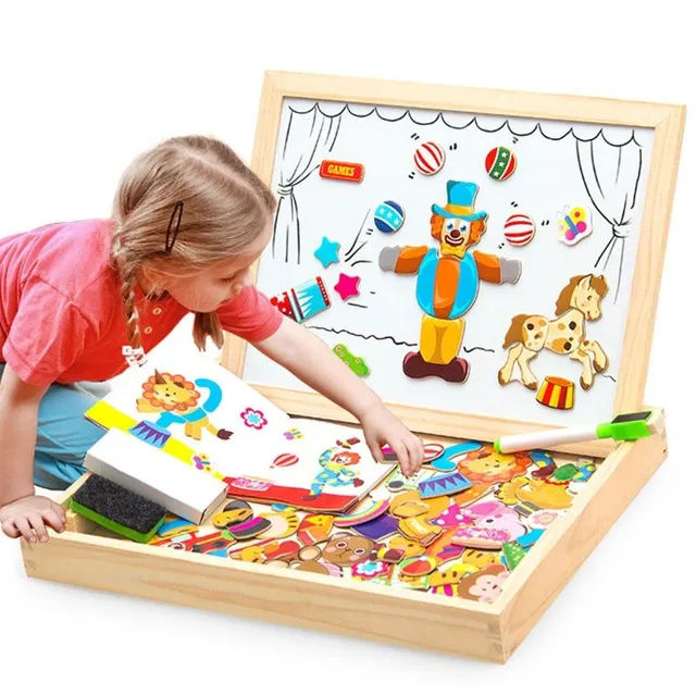 Magnetic board with wooden figures - 3D jigsaw puzzle