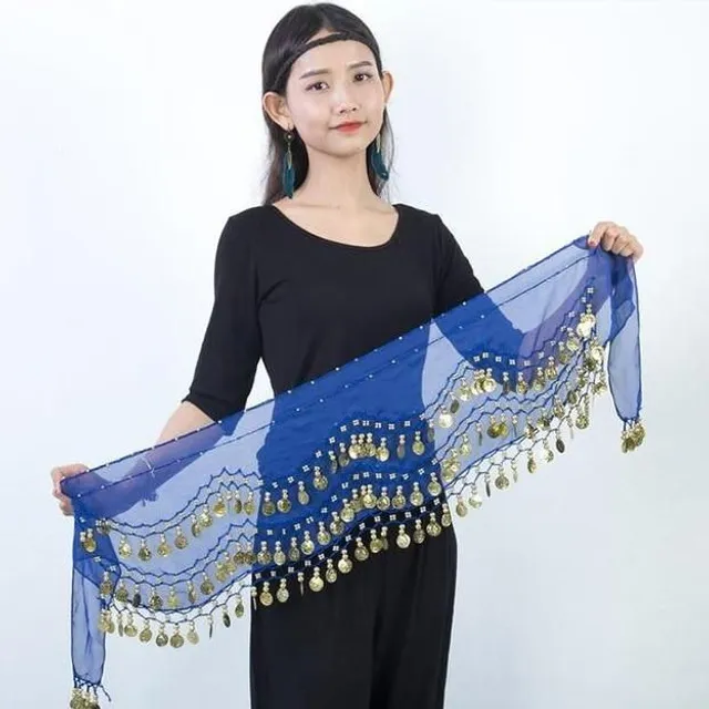 Belly dance scarf deep-blue silver-coin