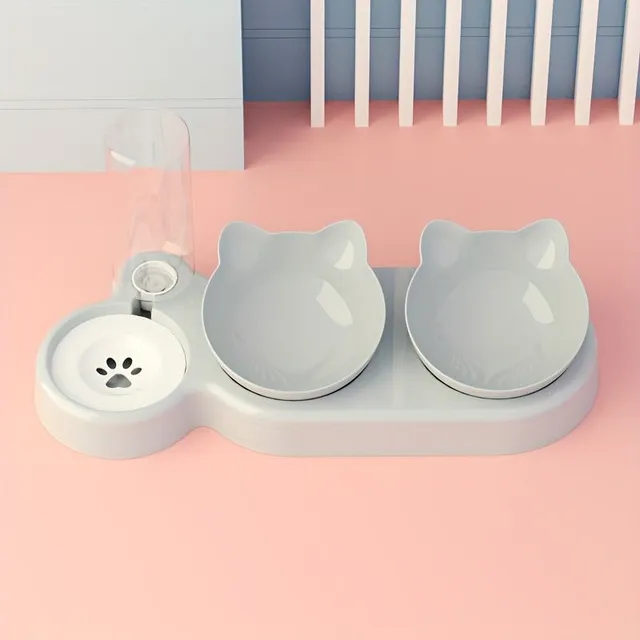 Automatic water sprayer for cats with double bowls and cat ears