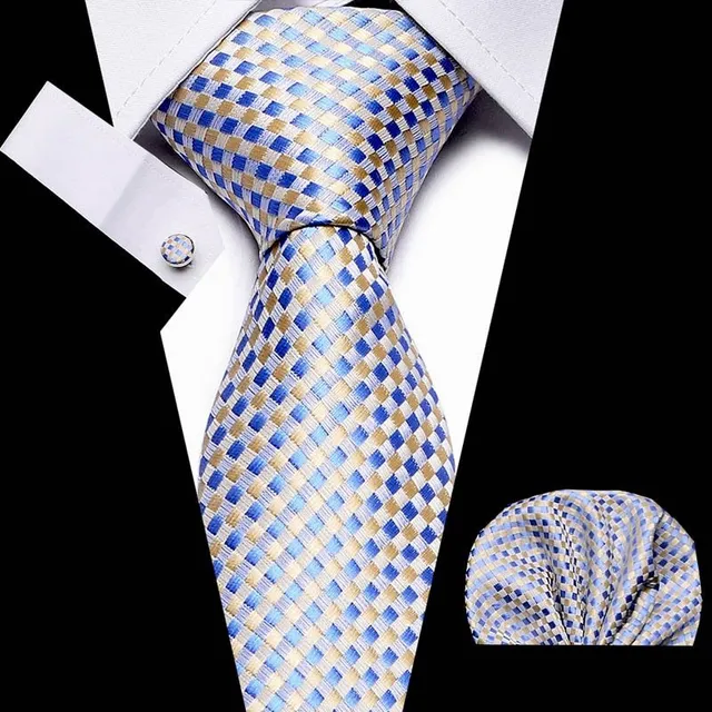 Men's business set with fashionable pattern - tie, handkerchief and cuff