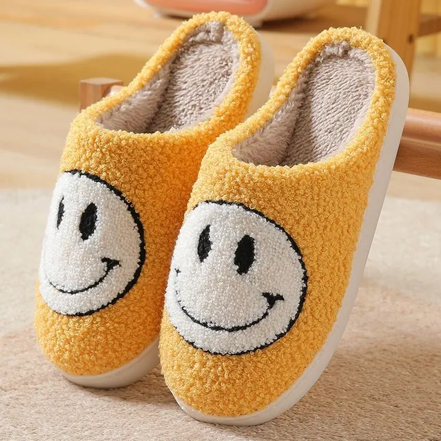 Plush winter slippers with smiley face