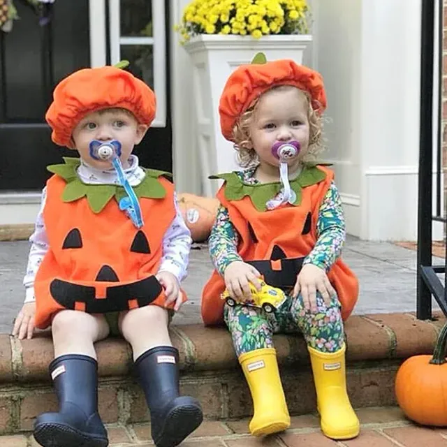 Children's Halloween pumpkin costume with romper and sleeveless hat