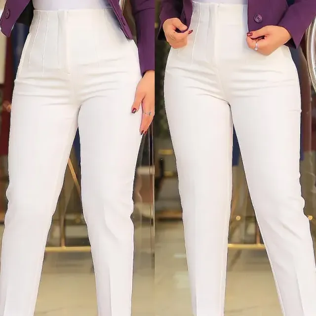 Elegant high-waisted trousers for women, monochrome and suitable for everyday wear