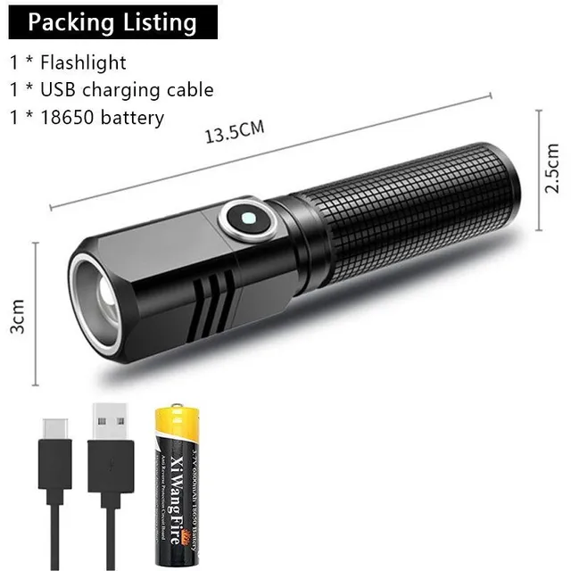 Lanterna puternică cu LED XHP50 USB C, baterie mini încărcabilă 16340 18650 1500lm, se poate închide cu un singur clic
