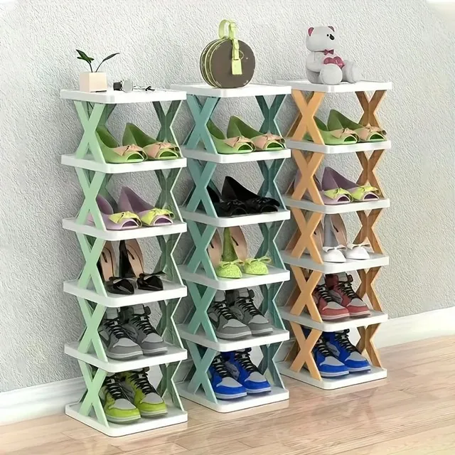 Practical folding shoe made of plastic with 3 shelves - Shiny surface, space-saving, stackable