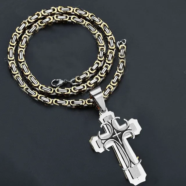 Collier en acier inoxydable pour homme avec croix