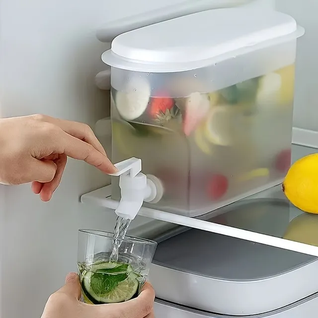 Large plastic pot for drinks with tap, water cooler for juices and drinks, drinking pot for fridge with tap