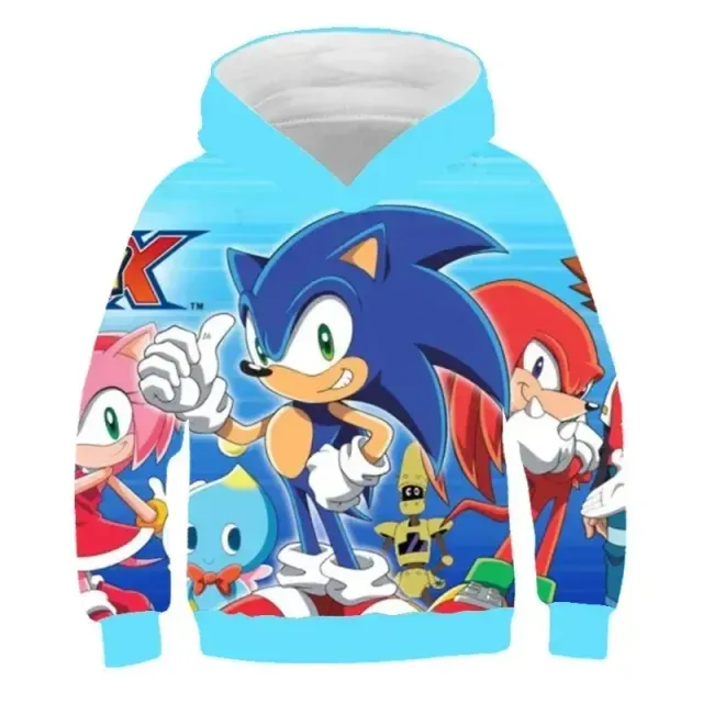 Hanorac unisex pentru copii cu glugă și imprimeu 3D cu Sonic