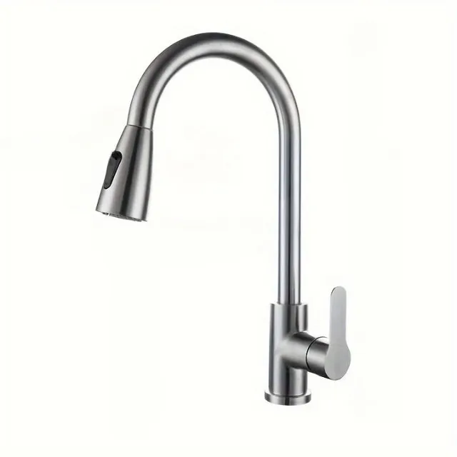 Kitchen sink mixer, stainless steel, pull-out, 360° swivel, with lever control for hot and cold water - splash protection