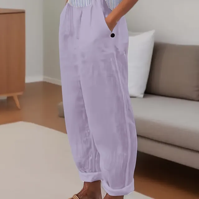 Pantaloni largi pentru femei cu talie elastică - stil minimalist pentru vară, timp liber și ocazii formale