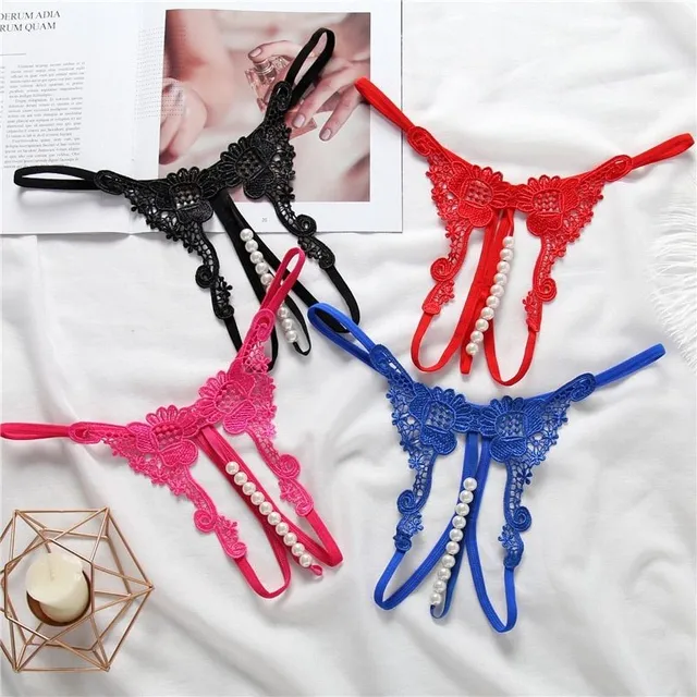 Women's Sexy Lace Thong with Massage Pearls