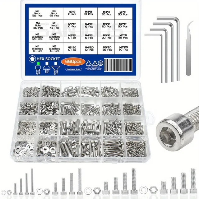 Set universal de piulițe și șuruburi - 880 de piese pentru toate nevoile dvs.