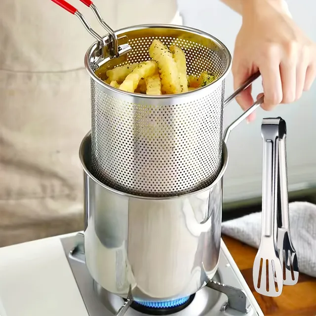 Stainless steel fryer 1.2 l for deliciously crispy goodness - tempura, fries, fish and chicken - with anti-burning grip, easy to clean and safe