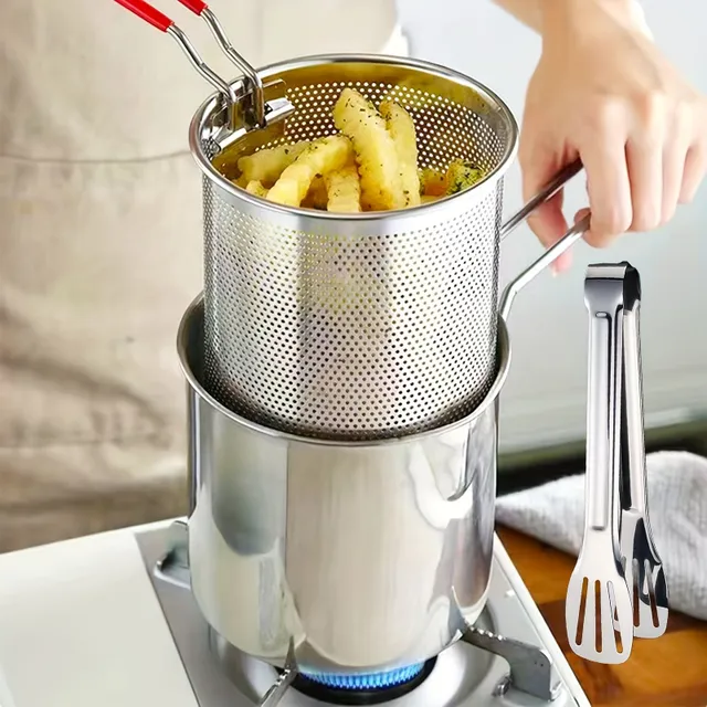 Fryer z nerezovej ocele 1.2 l pre lahodnú chrumkavú dobrotu - tempura, hranolky, ryby a kurča - s anti-pálenie grip, ľahko čistiť a bezpečné