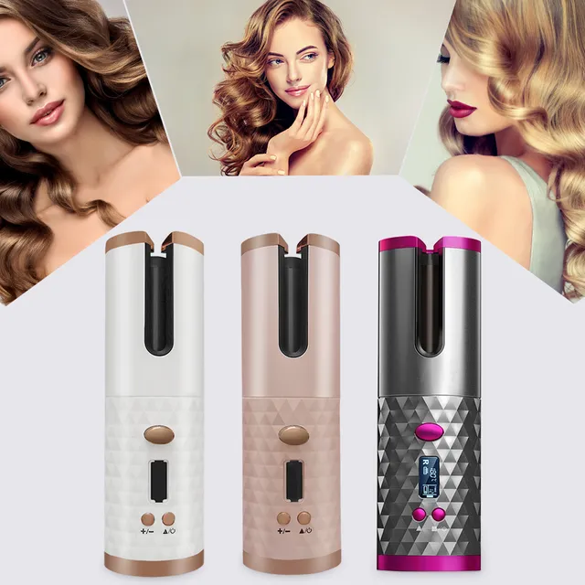 Electric rechargeable automatic hair curler with LCD display