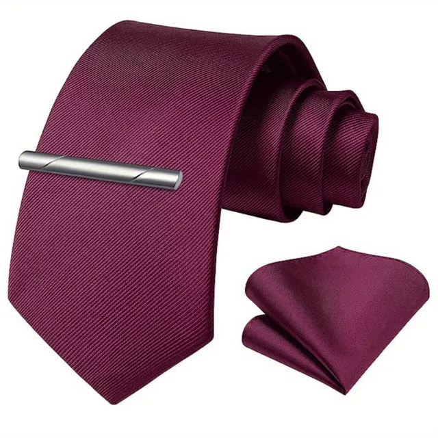 Cravată monocromă pentru bărbați cu buzunar și ac de cravată
