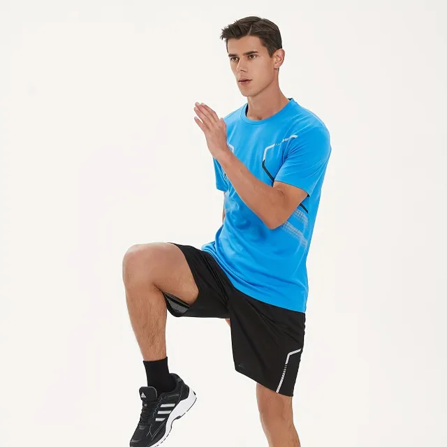 Men's two-piece summer set - T-shirt with short sleeve and round neckline + shorts - trendy holiday and exercise clothes