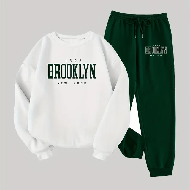 Brooklyn Two-piece kit: Long-sleeved casual sweatshirt and joggers with string, Women's clothing