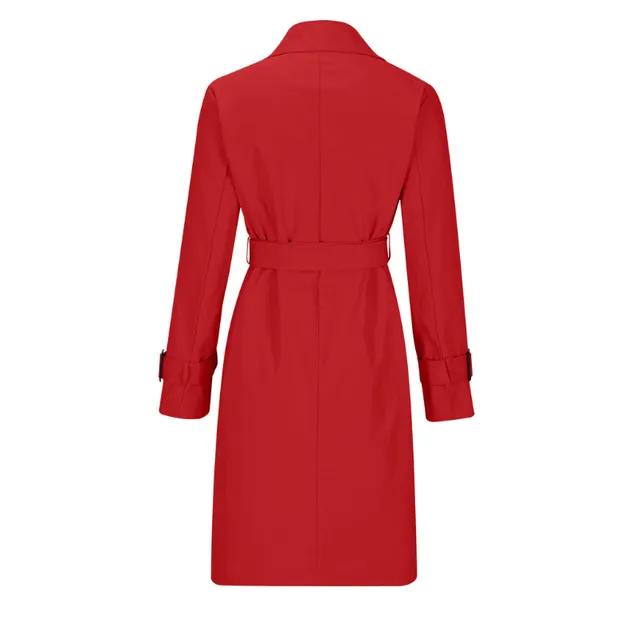 Women's long trench coat with double-breasted fastening - autumn/winter, belt included