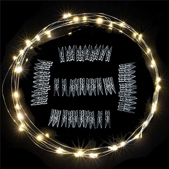 Decorative light cord for photos with clips - power supply for batteries