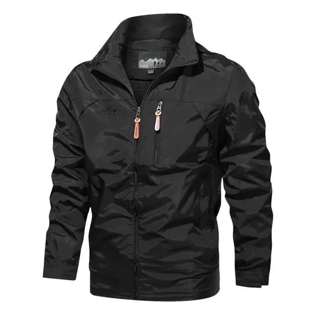 Men's stylish waterproof jacket with pockets, zipper breathable with long sleeve and hood