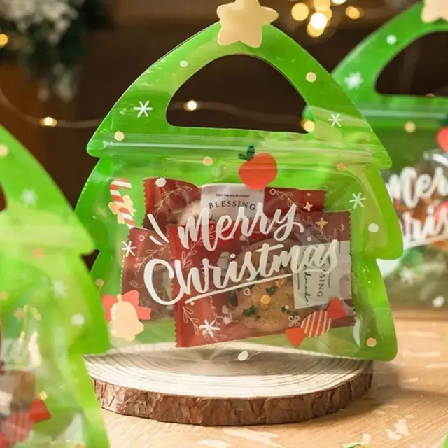 Zestaw 10 świątecznych torebek na słodycze w kształcie choinki lub renifera