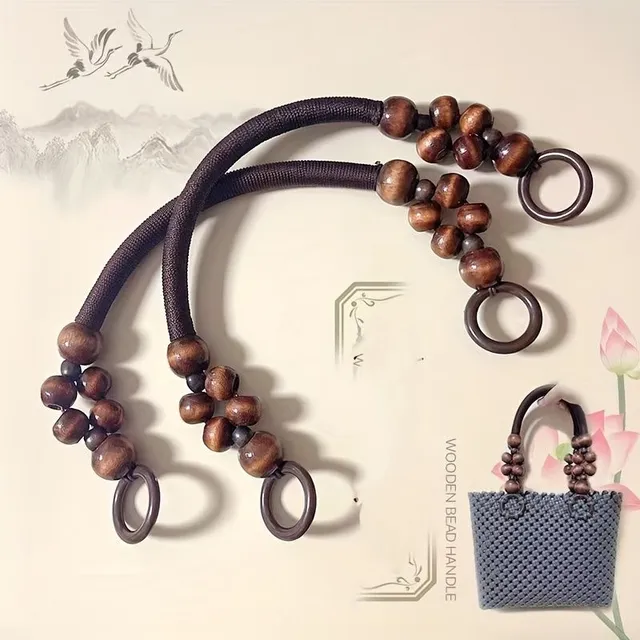 Wooden beaded ear for purse with nylon rope - for your own crochet bags