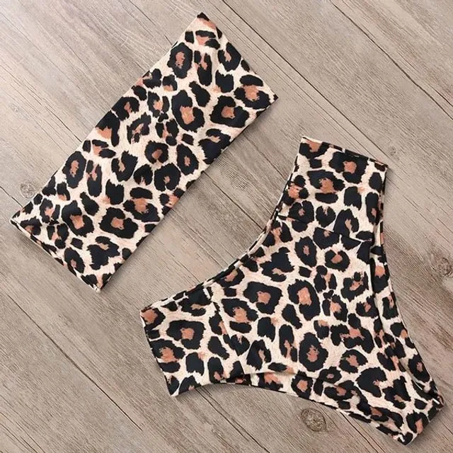 Dwa części strój kąpielowy dla kobiet bez pasków leopardi s